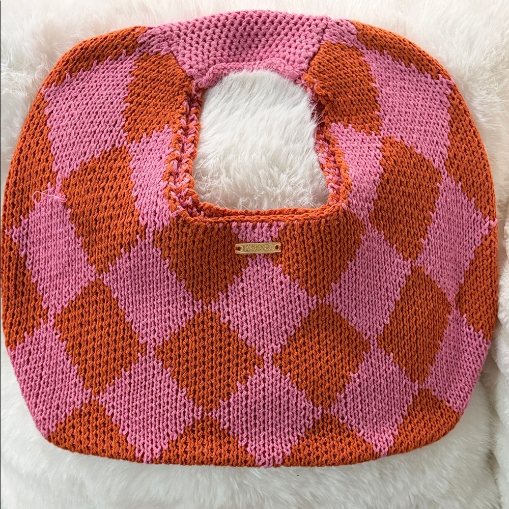 Kopari Pink and Orange Knit Tote Bag